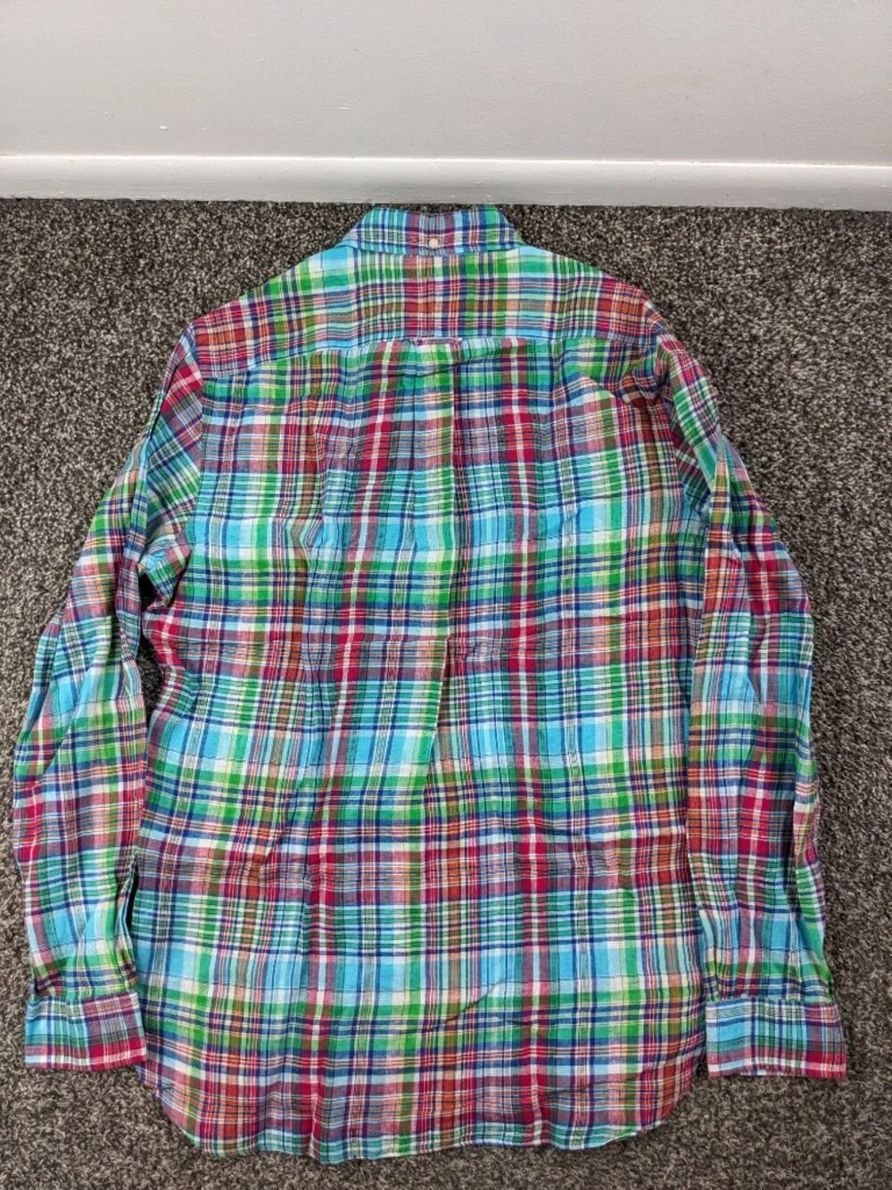 Polo Ralph Lauren Shirt Linen Indian Madras Plaid L/S Button Down Mens Small